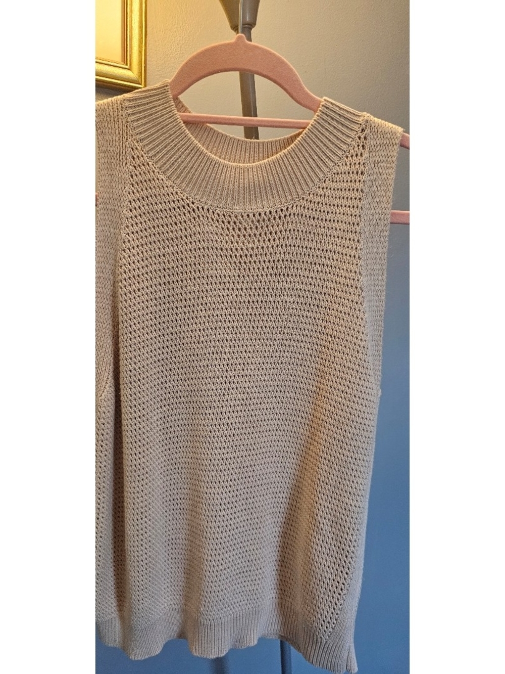 Commense Sleeveless Knit hollow solid tank top in Beige